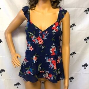 Brand New Michael Kors Navy Floral Ruffle Top